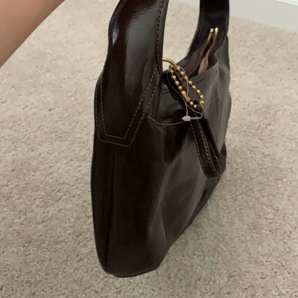 NWT COACH Factory Dark Brown Patent Leather Hobo Shoulder Bag - Picture 10 of 13